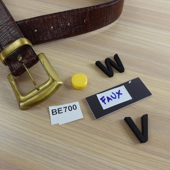 Vintage Belt Womens Crocodile Leather Faux XS Waist Dress Chunky Brass Buckle - Picture 14 of 14